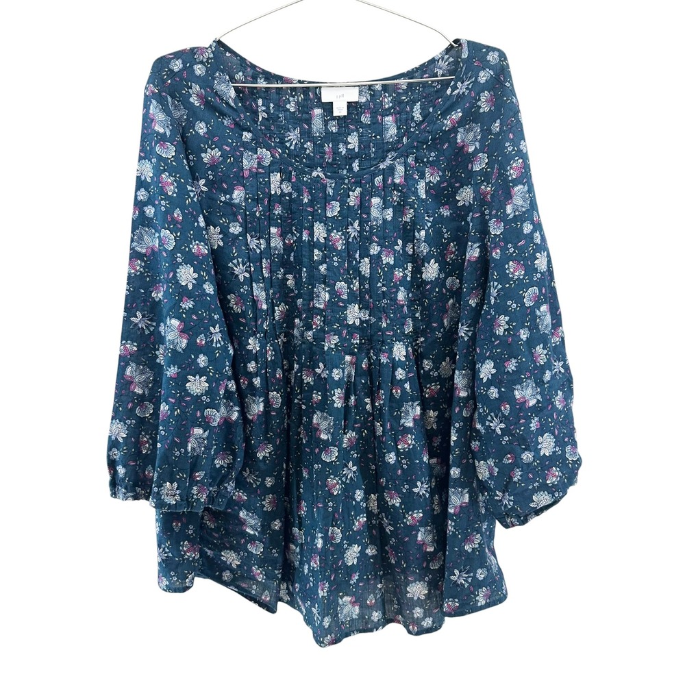 J. JILL Floral 3/4 Sleeve Peasant Top Blouse • 2X • blue purple boho cottagecore
